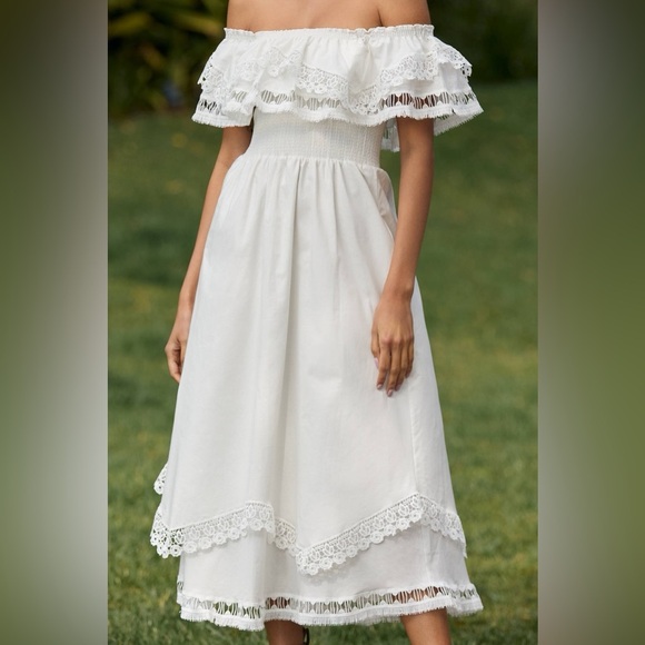 Anthropologie Dresses & Skirts - Anthropologie Piexoto Wyatt Off the Shoulder Midi Dress Cottagecore Coquette L